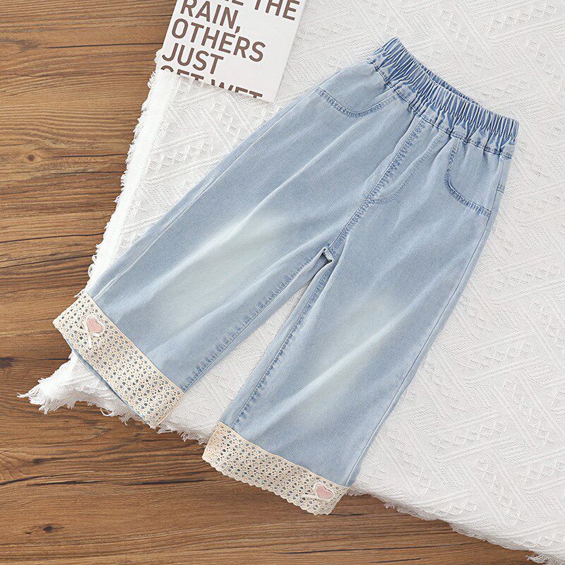 童装女童天e丝牛仔直筒裤夏季儿童阔腿裤女宝宝天丝水洗软牛仔裤