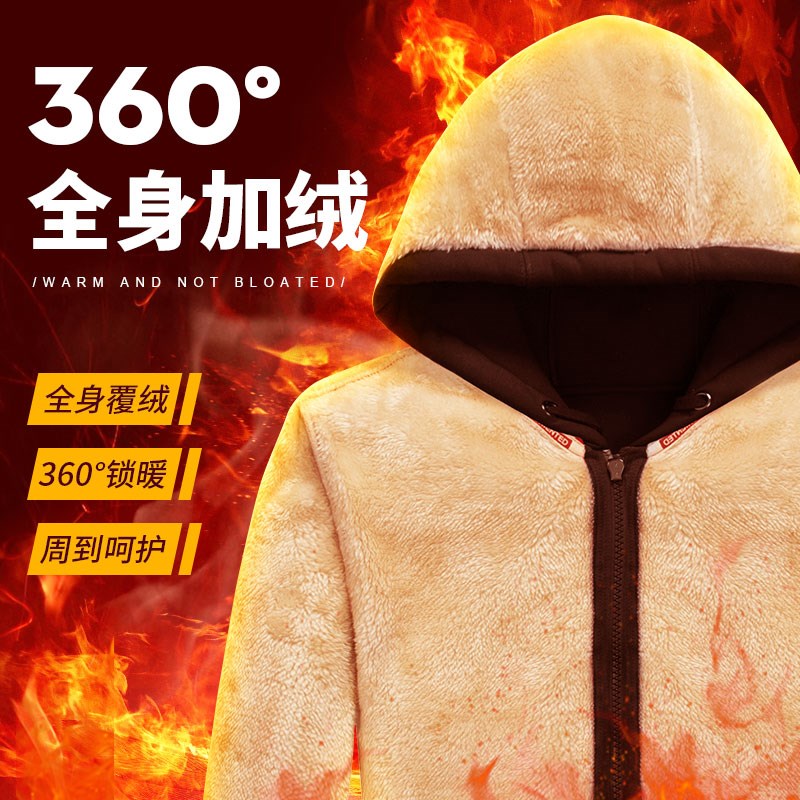 男士加绒卫衣男款冬季加厚2024新款秋冬K款大码男装羊羔绒连帽外