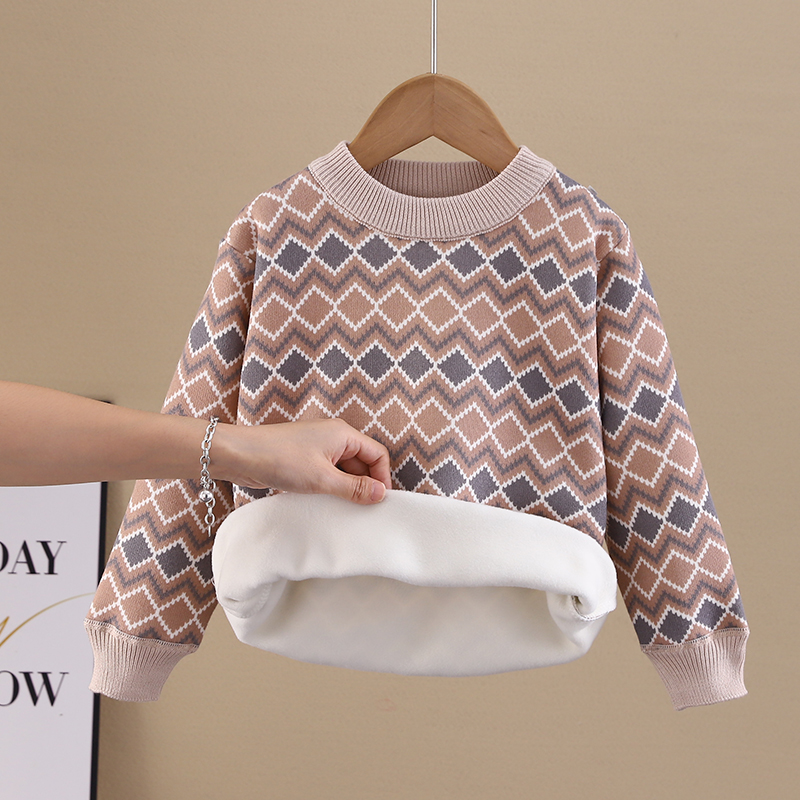 儿童毛衣一体f绒2023秋冬季新款男童套头针织打底衫中大童保暖上