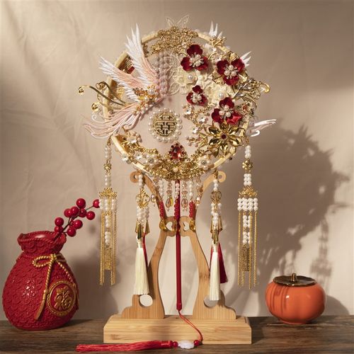 团扇新娘结婚秀禾l婚扇喜扇重工新婚礼物diy材料包双色双面扇子女