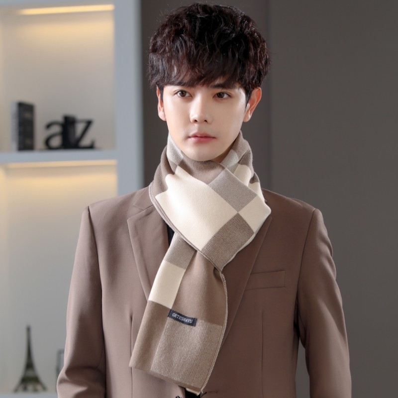 格子围巾英伦经典男士礼盒生日礼物冬天E2023新款高档围脖学生冬