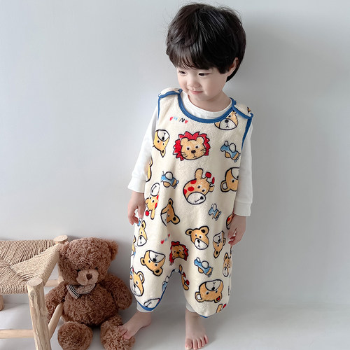 宝宝珊瑚绒睡袋背心式婴儿秋冬防踢被神器儿童P无袖连体睡衣法兰