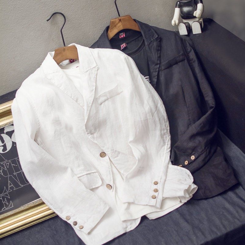 亚麻西服男c防晒外套薄款长袖开衫山本耀司戗驳领立体剪裁休闲西