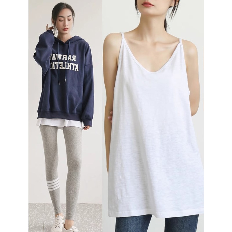 白色打底吊带背心女春秋2024新款纯棉内搭叠穿潮流U宽松中长款上