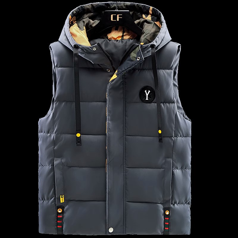 马甲男士2023秋冬季潮流外穿宽松加G厚羽绒棉马夹男装休闲连帽背