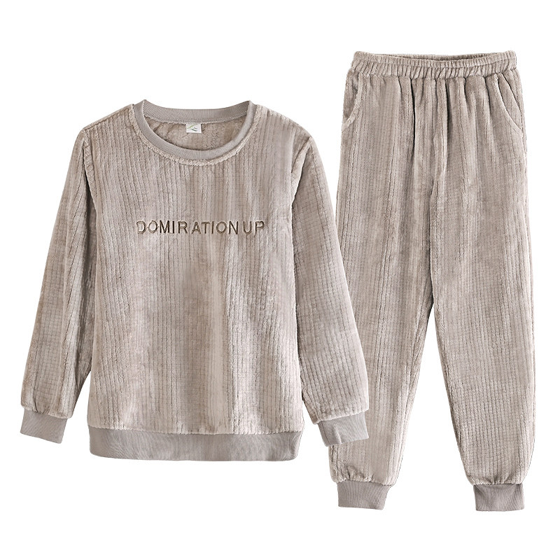 法兰绒睡c衣男士冬季加绒加厚套头珊瑚绒保暖秋冬款家居服冬天套