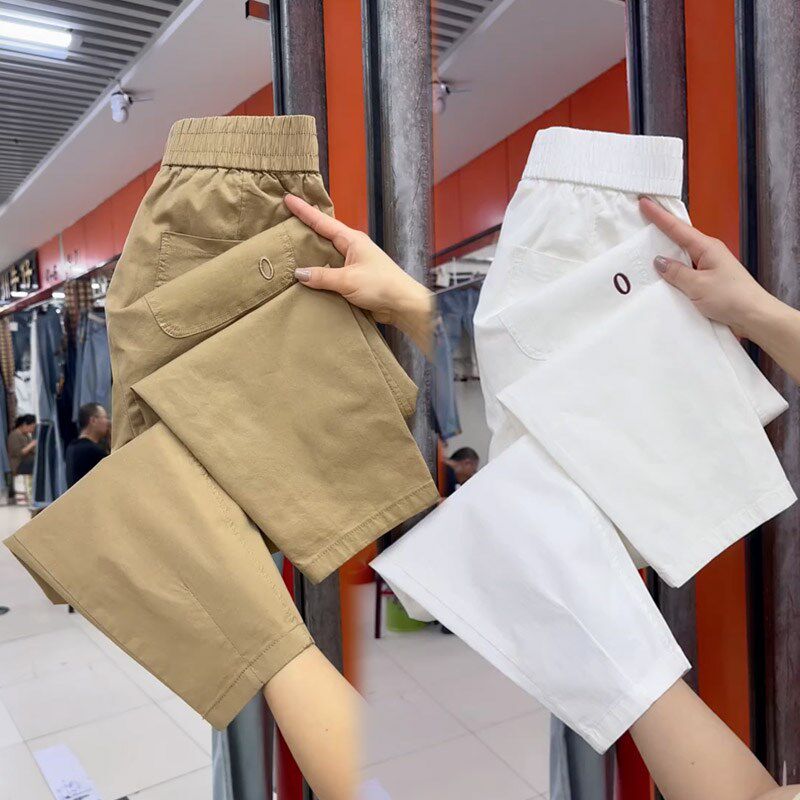 纯棉九分直筒裤女夏季薄s款高腰显瘦小脚哈伦裤宽松百搭透气休闲