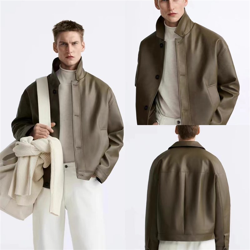 2024春季新品男装黑色复古仿皮翻领休闲夹F克外套皮衣 8281654 80