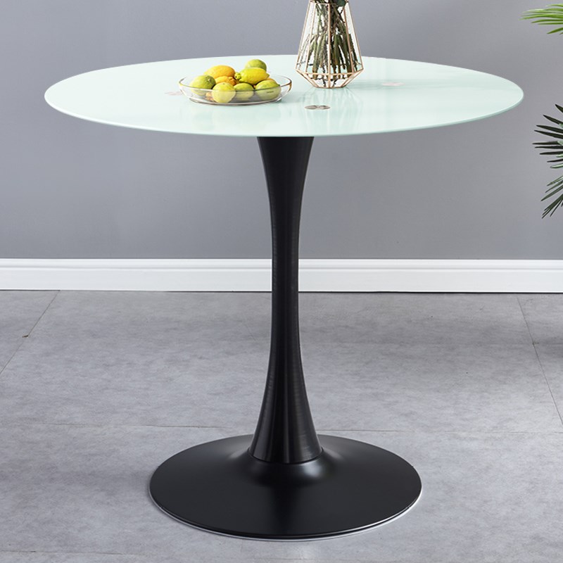 圆桌玻璃面d郁金香餐桌简约户外阳台商场洽谈桌会客桌家用吃饭桌