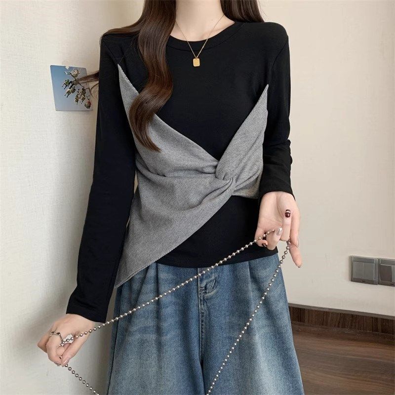 假两件独c特别致长袖t恤女秋冬微胖m大码设计感不规则修身显瘦上,女装/女士精品,大码内搭,淘宝优惠券,粉丝福利购,淘宝优惠卷