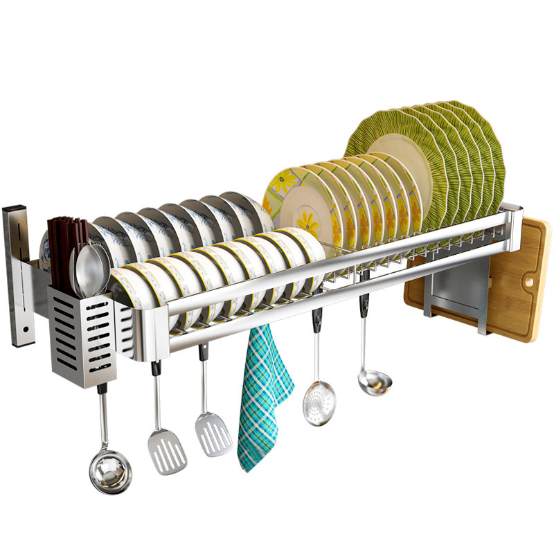 不锈钢厨房水槽置物架碗碟收纳架壁挂式免打孔水池V上放碗架沥水