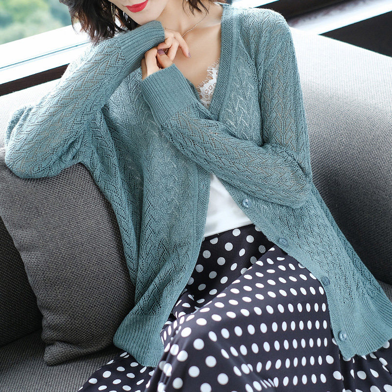 镂空针织开衫女薄款2021年新款夏季短款宽M松大码休闲外搭披肩上