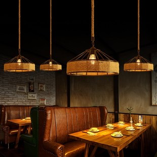 复古风麻绳吊灯创意个性 餐厅饭店大排档咖啡吧台怀旧灯罩店铺商用