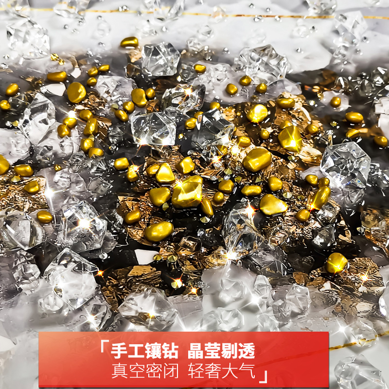镶钻晶瓷装饰画餐厅水晶挂画玄关圆形客厅3d立体新中式新中式抽象图片