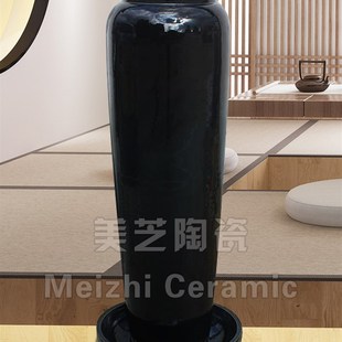 乔迁新居黑色摆件水景喷泉陶罐造景喷水花瓶加湿器冒水坛