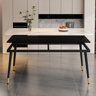 岩板餐桌椅组合家用吃饭桌子餐厅简约长方形小户型大理石桌子