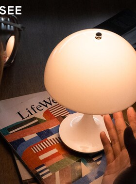 丹麦奶油风便携蘑菇台灯充电触摸白色小台灯卧室创意床头灯