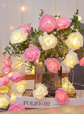 蓝色玫瑰花彩灯串灯室内求婚氛围灯生日场景布置少女房间七夕装饰