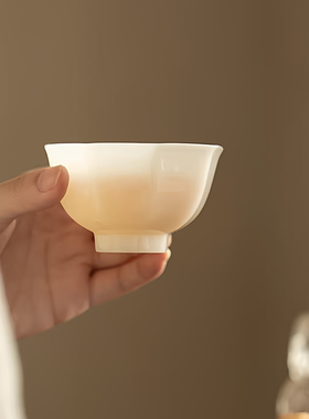 璞玉八方杯冰种羊脂玉瓷茶杯陶瓷主人杯家用品茗杯德化白瓷杯