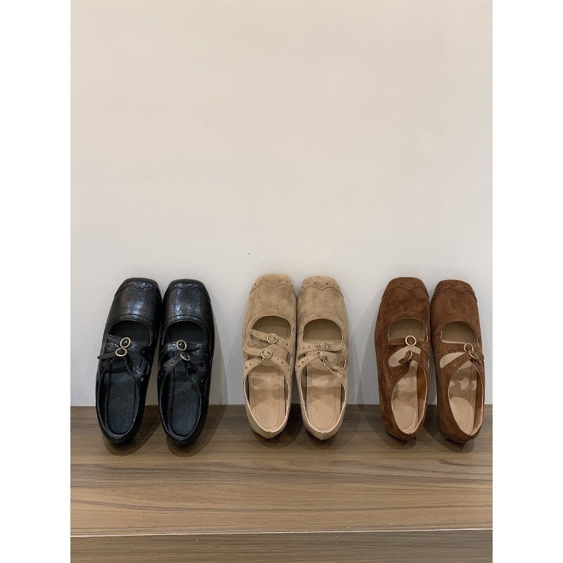 复古棕色方头玛丽珍鞋芭蕾舞鞋女2025新款韩版法式浅口单鞋女鞋