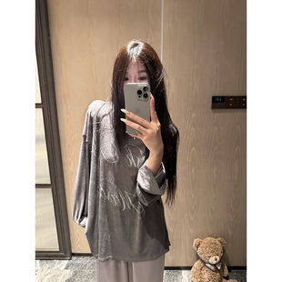 实拍 上衣女潮 慵懒风软糯烫钻t恤设计感百搭宽松轻薄防晒罩衫 长袖