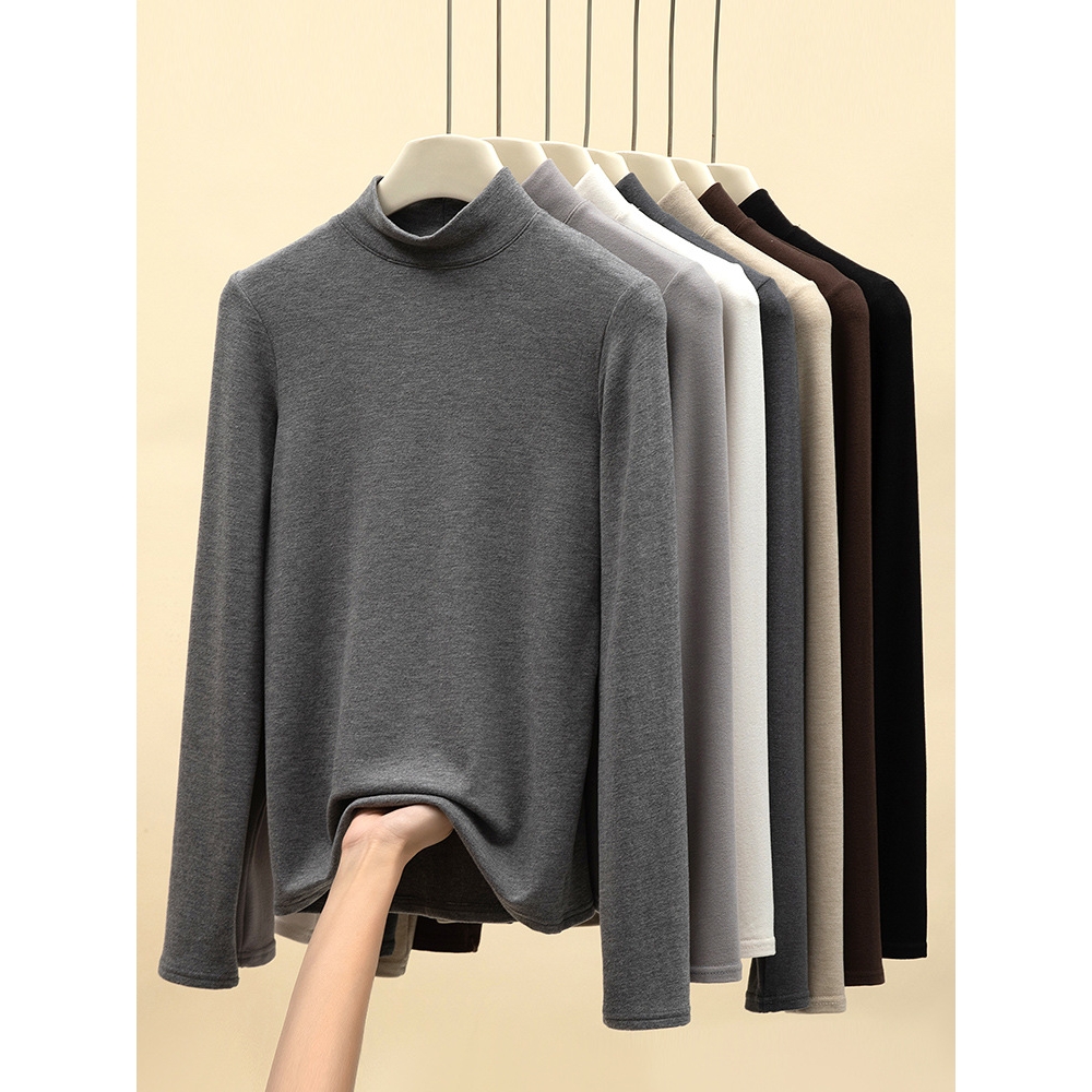 K2712天丝莱赛尔绵羊毛半高领打底衫女秋冬季内搭修身长袖T恤上衣