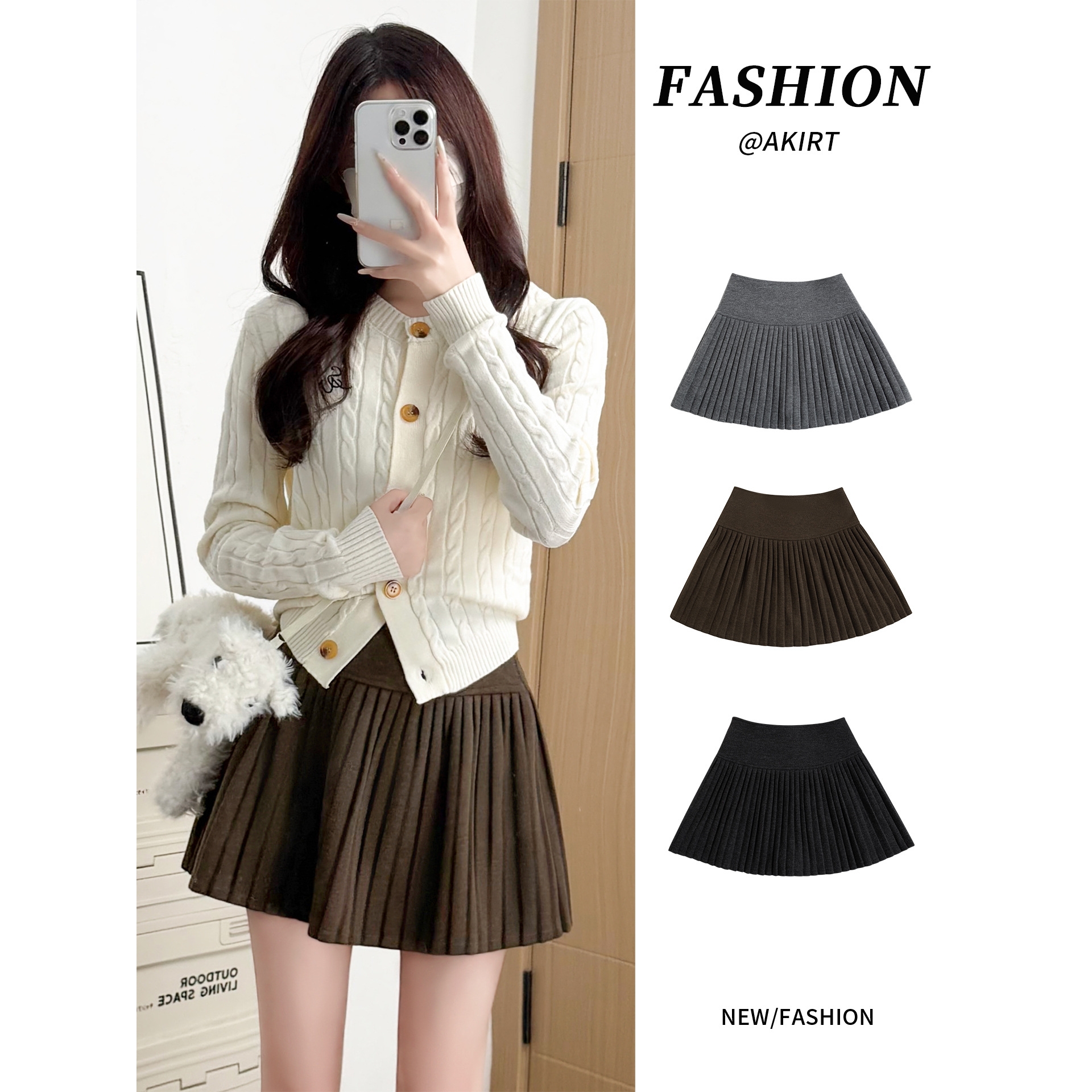 咖色半裙女2025新款秋冬季小个子毛呢jk短裙美拉德棕色百褶半身裙