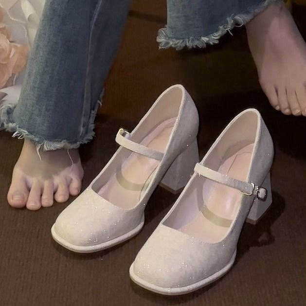 法式玛丽珍高跟鞋女配裙子旗袍圆头粗跟晚晚风温柔婚纱婚鞋伴娘鞋