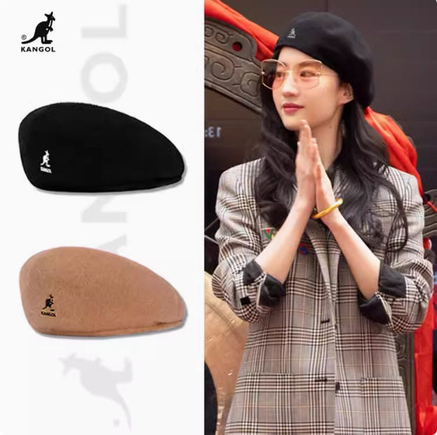 KANGOL贝雷帽袋鼠早春羊毛加厚保暖蓓蕾帽子女复古画家帽泫雅同款