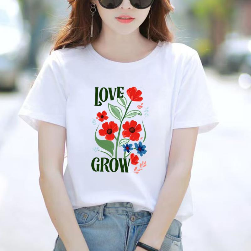 夏季上衣女外穿洋气打底甜美可爱短袖通勤时尚休闲圆领ins印花T恤