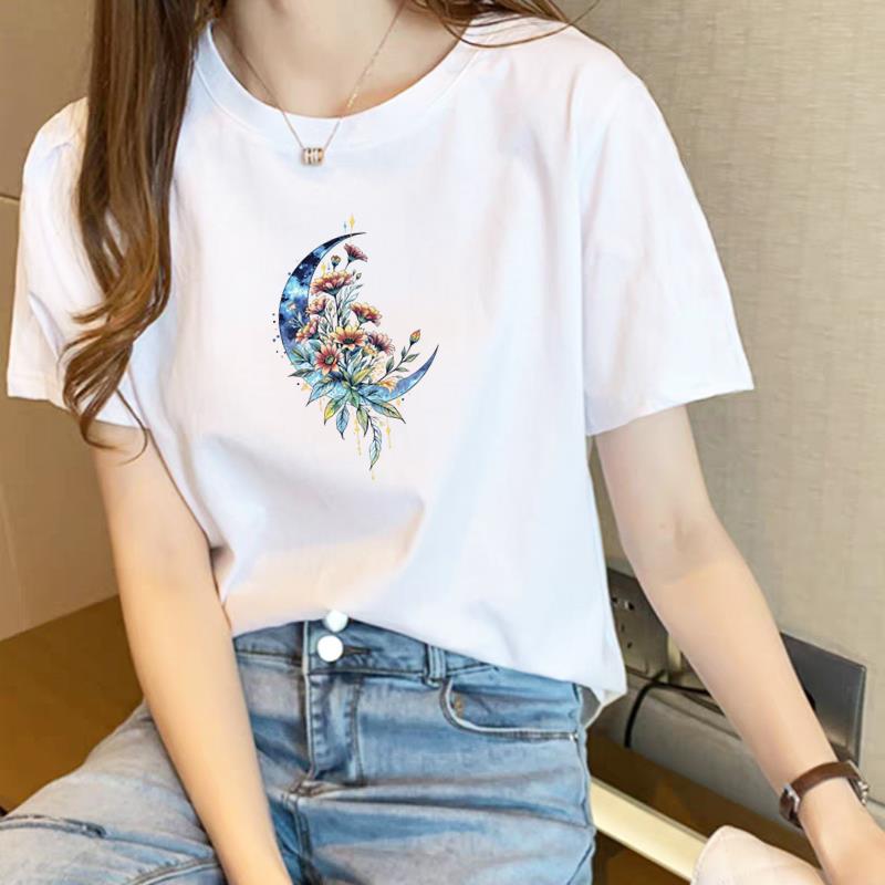 流行花朵短袖通勤夏季上衣女外穿洋气打底时尚休闲圆领ins印花T恤