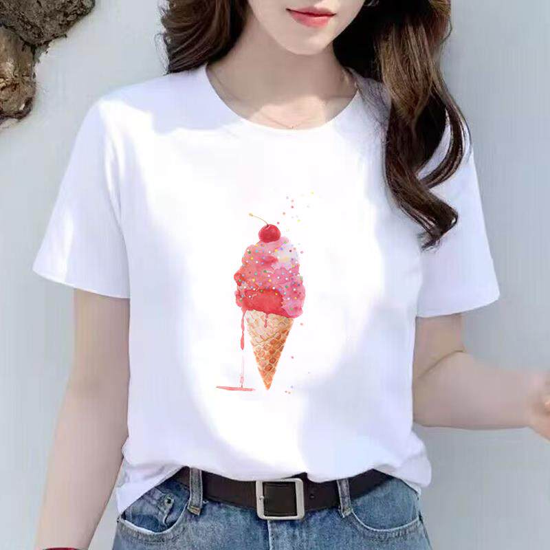 卡通可爱打底女外穿短袖时尚上衣圆领通勤洋气休闲夏季ins印花T恤