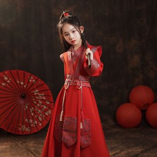 儿童汉服春秋古装中国风唐装古风女童汉服连衣裙霸气侠女演出服夏
