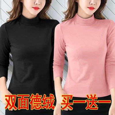 德绒打底衫女秋冬季半高领洋气内搭长袖T恤冬天修身显瘦保暖上衣
