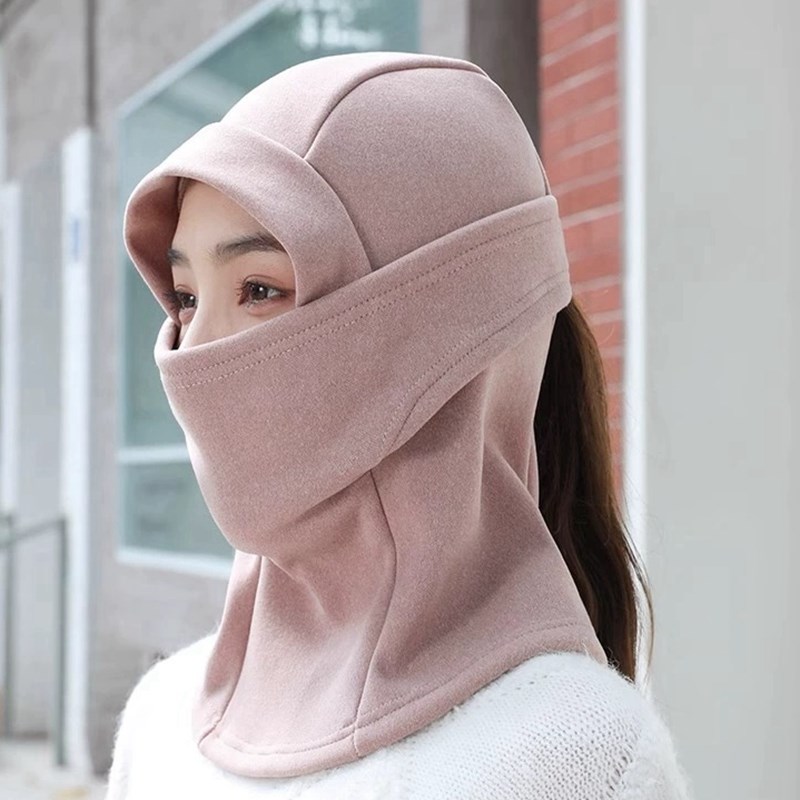 电动车保暖帽子女冬季骑车加绒加厚新款防风套头帽保暖围脖一体帽