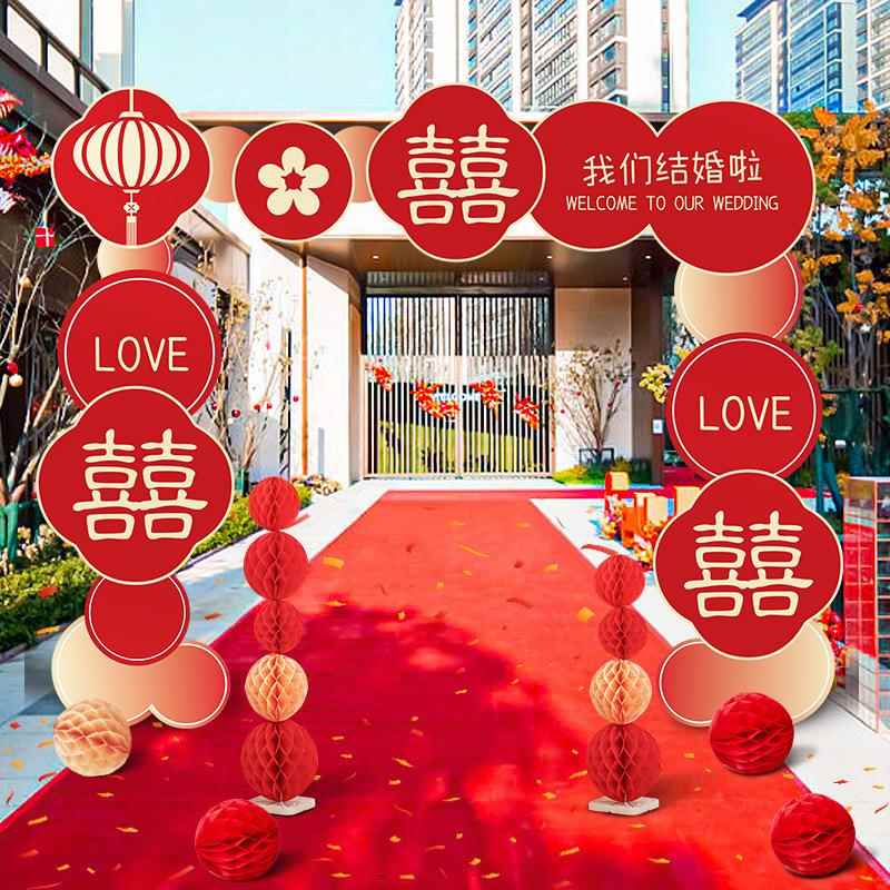 结婚kt板拱门婚礼迎宾立柱婚庆场景布置花架门口装饰室外路引农村