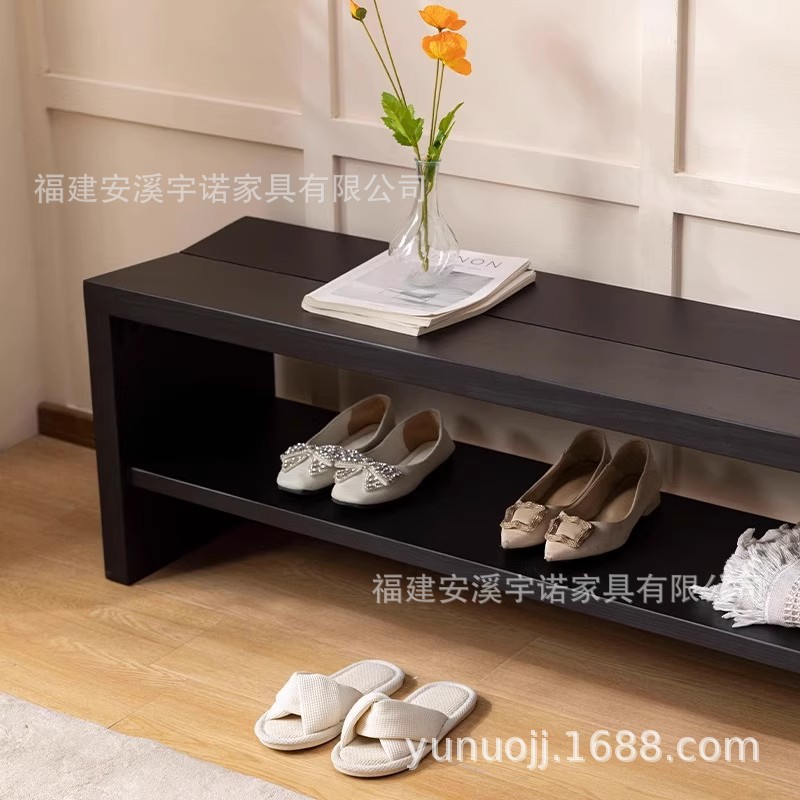 北欧实木家用入户换鞋凳大长凳现代简约多用储物凳大板凳双层凳子