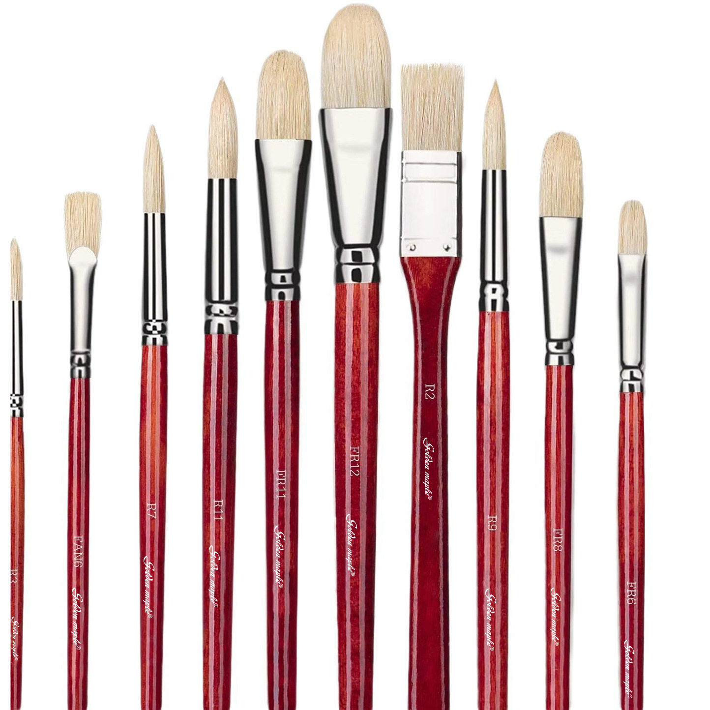 金之枫跨境热销11支猪鬃圆扇油漆刷艺术家油漆刷套装 画笔批发