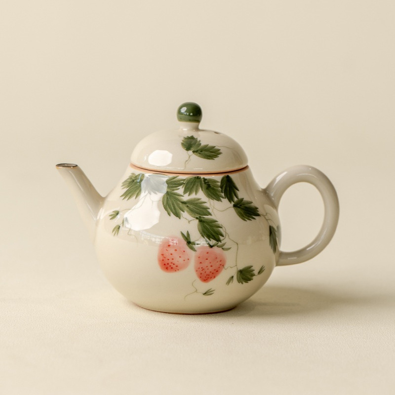 冰台手绘草莓梨壶陶瓷茶壶家用过滤泡茶器杯梨壶茶具功夫釉下彩