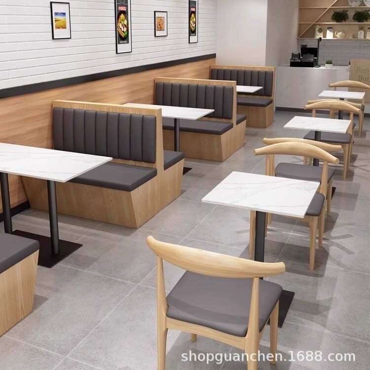 简约西餐厅火锅饭店食堂桌椅商用烤肉小吃快餐店卡座沙发组合