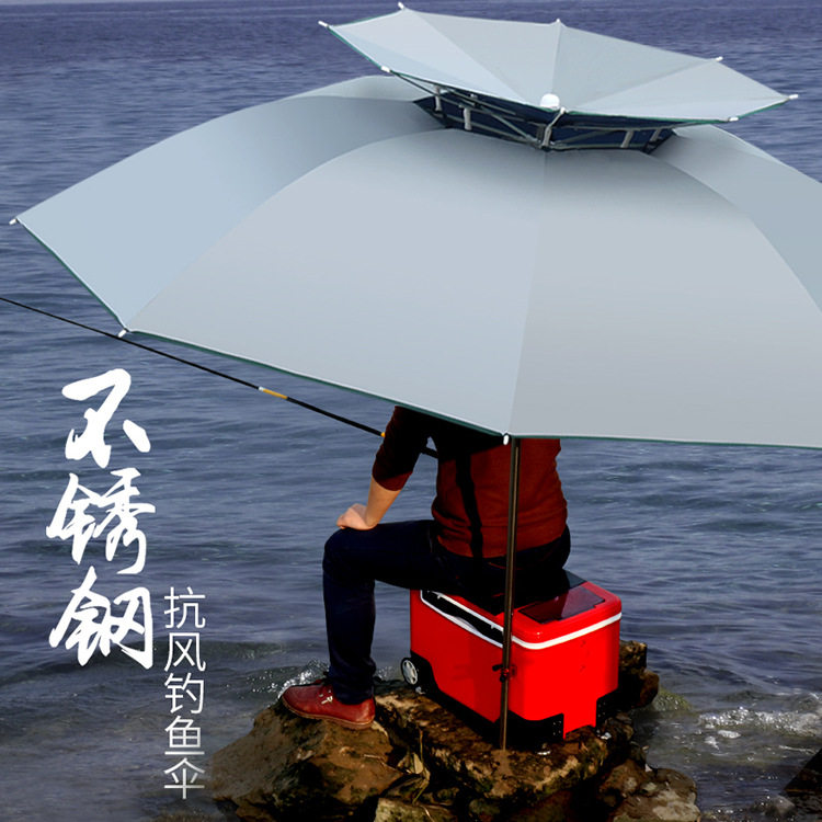 不锈钢钓鱼伞大钓伞2.4米黑胶遮阳防晒防雨钓伞防风户外伞