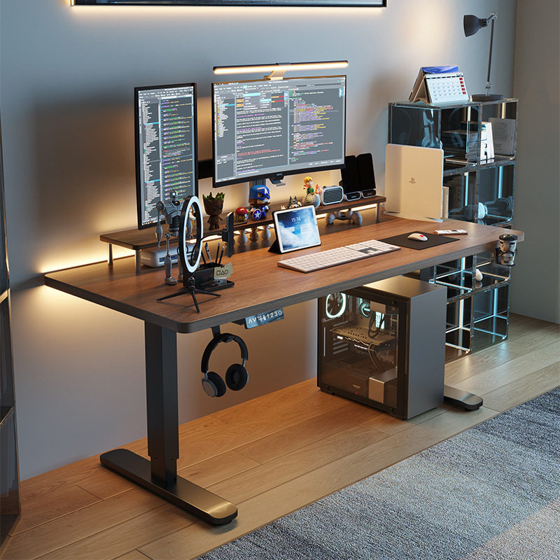 智能升降电脑桌电动桌腿办公工作台可升降桌子家用实木书桌电竞桌