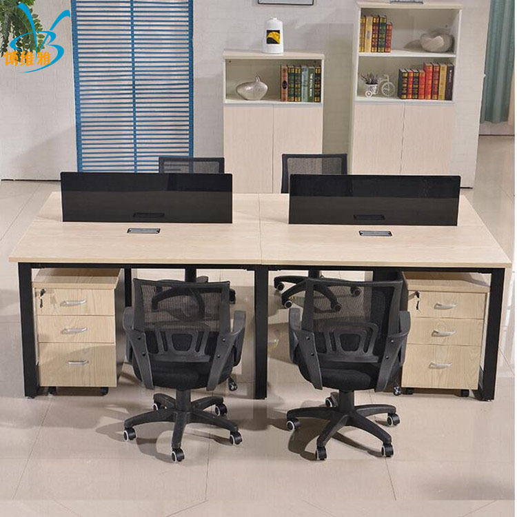 简约现代板式职员办公桌椅组合办公室带柜四人位员工工位桌办公桌