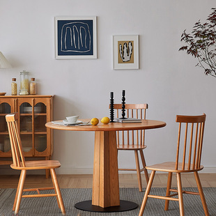 庄里天尺北欧实木圆形大餐桌简约休闲桌樱桃木饭桌餐厅客厅小户型