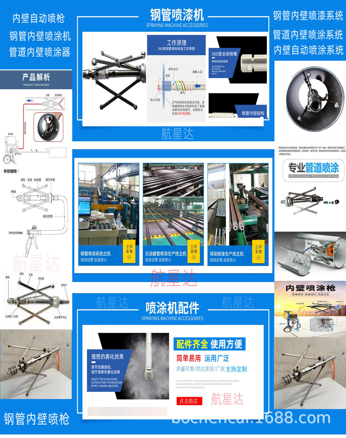 HXD-3型管道内壁喷涂器喷涂涂料油漆形状为扇形喷漆钢管内孔机器