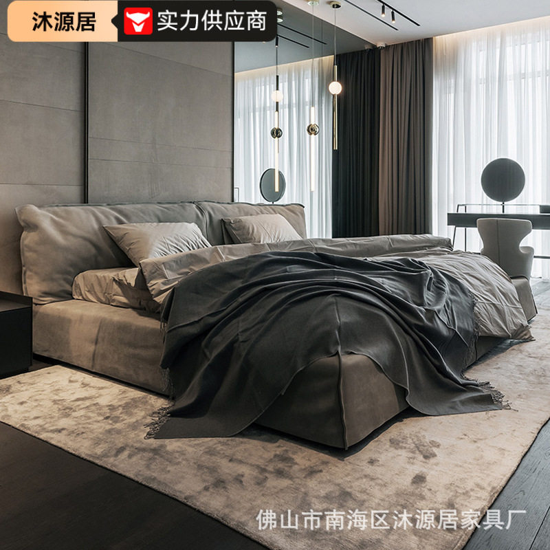 意式极简巴黎床榻榻米布艺床双人床小户型可拆洗实木床高箱储物床