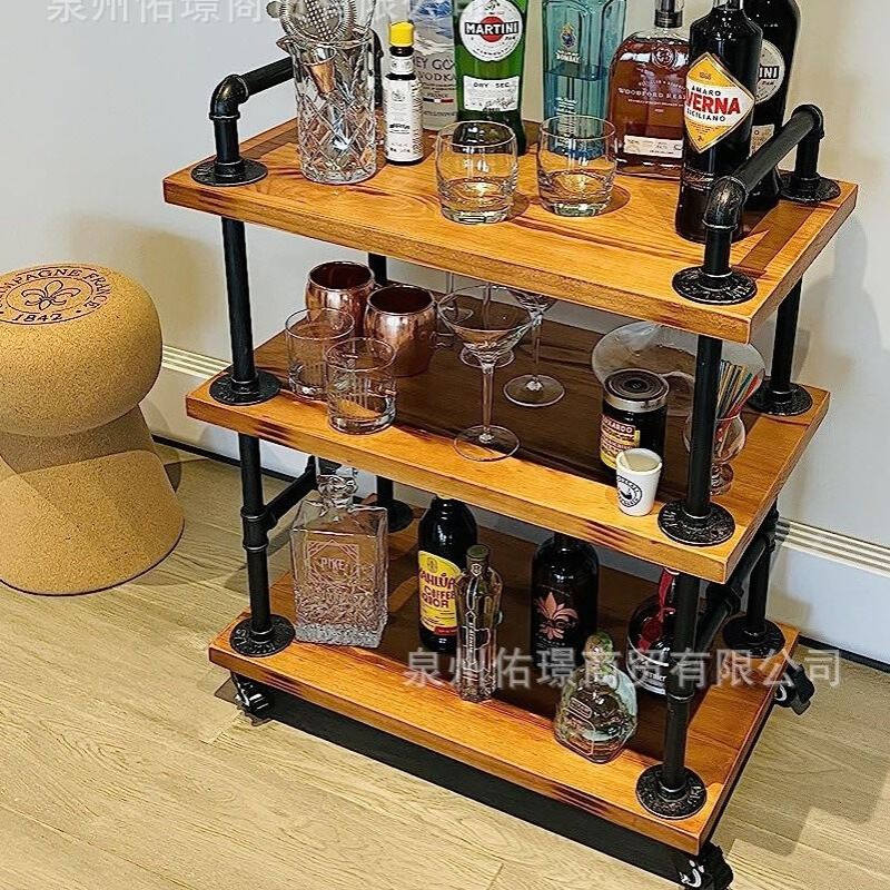 铁艺酒店商用可移动小推车酒吧车餐厅手推车酒水杯架三层收纳架