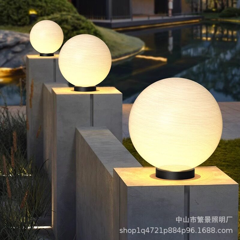 景观庭院花园灯户外柱头灯太阳能圆球灯别墅大门柱子灯室外围栏