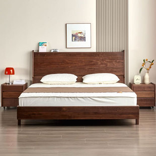 北美黑胡桃木实木床现代简约主卧实木大床1.8米北欧樱桃木双人床