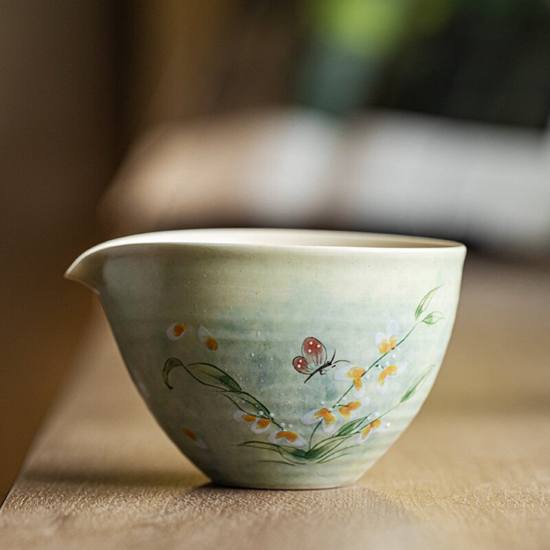 釉下彩手绘文心兰茶海家用高档陶瓷公道杯分茶器泡茶专用茶道配件